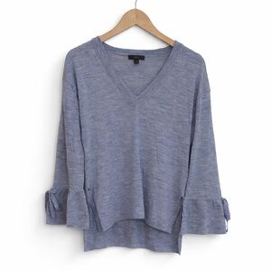 J Crew Lavender Lilac 100% Merino Wool Knit Hi Lo Bell Tie Cuff V Neck Sweater S